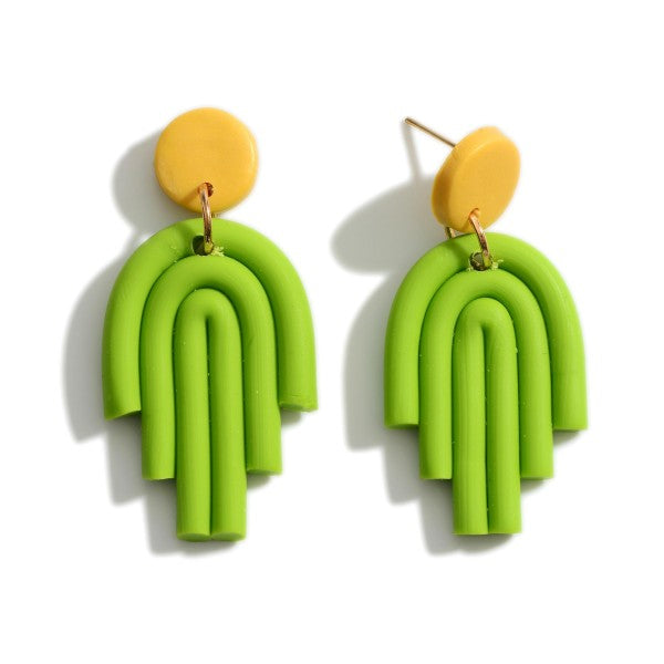 Lime Green Arch Clay Earrings