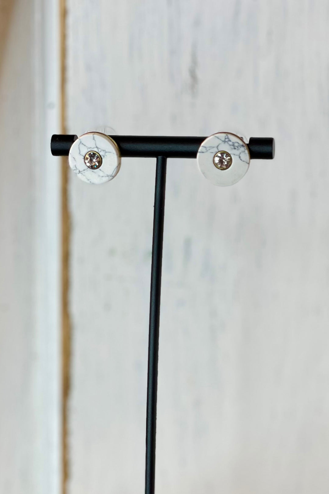 Stud Earrings with Rhinestone Center - Howlite