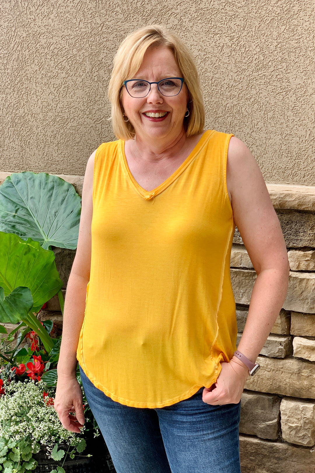 Peggy Sleeveless V-Neck Top - Yellow Gold