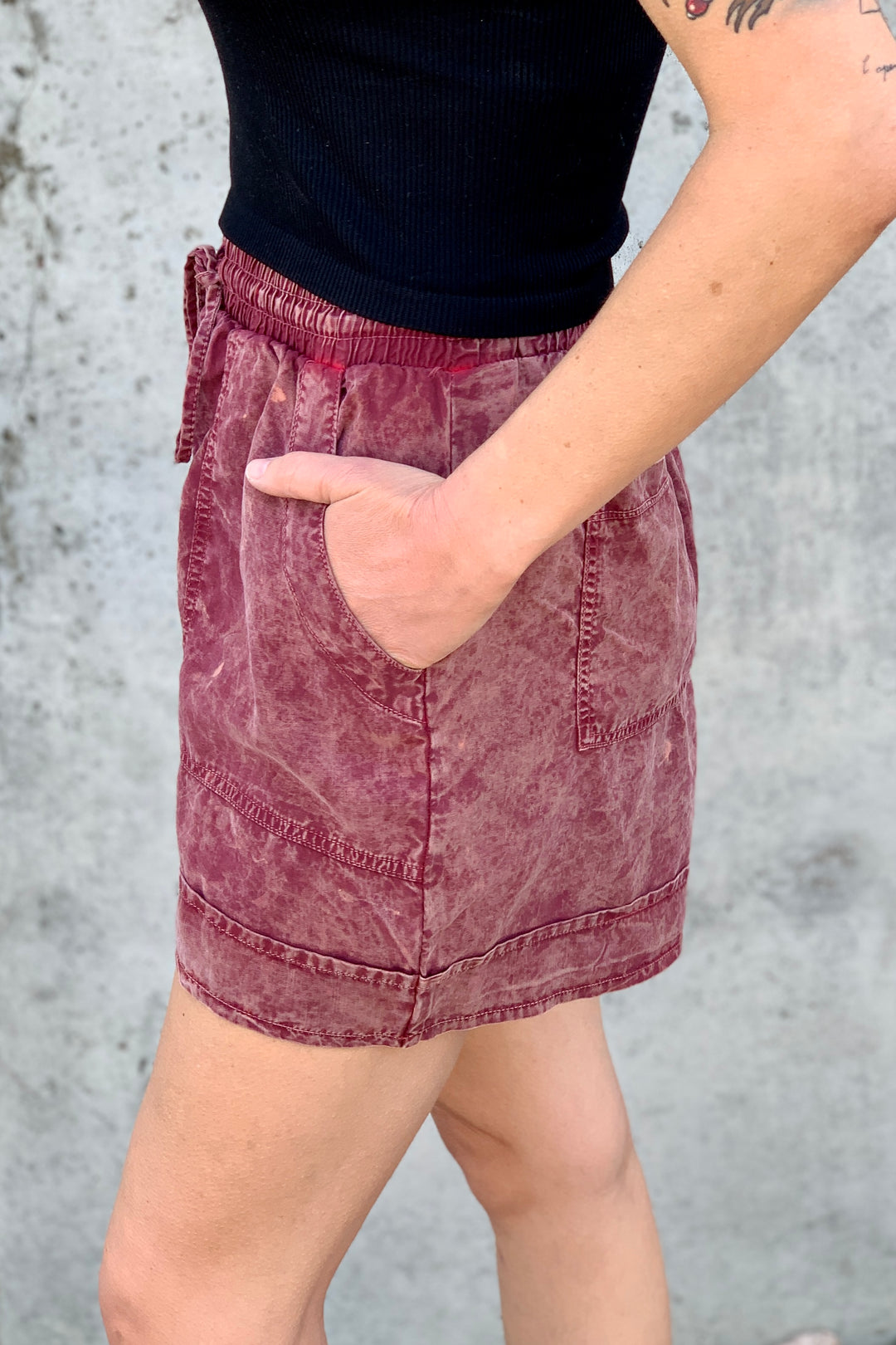 Melinda Mineral Washed Shorts - Wine