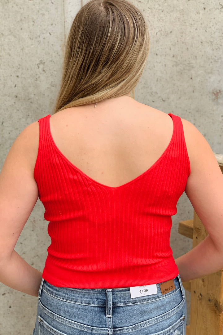 Jayde Ribbed Tank Top - Tomato Red
