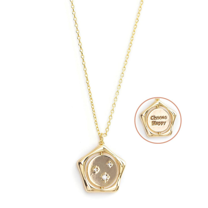 Choose Happy + Multi Starburst Flip Necklace - Gold