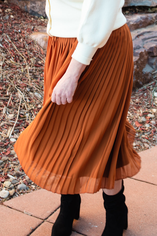 Pleated midi skirt clearance rust