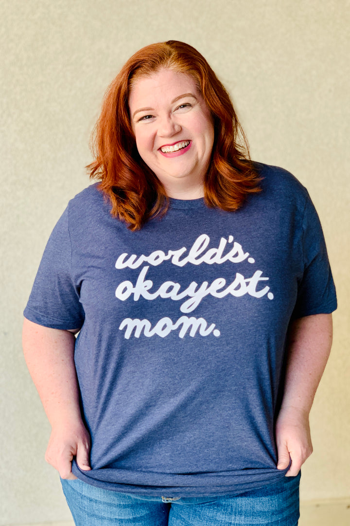 World's Okayest Mom Graphic Tee | (Size M)