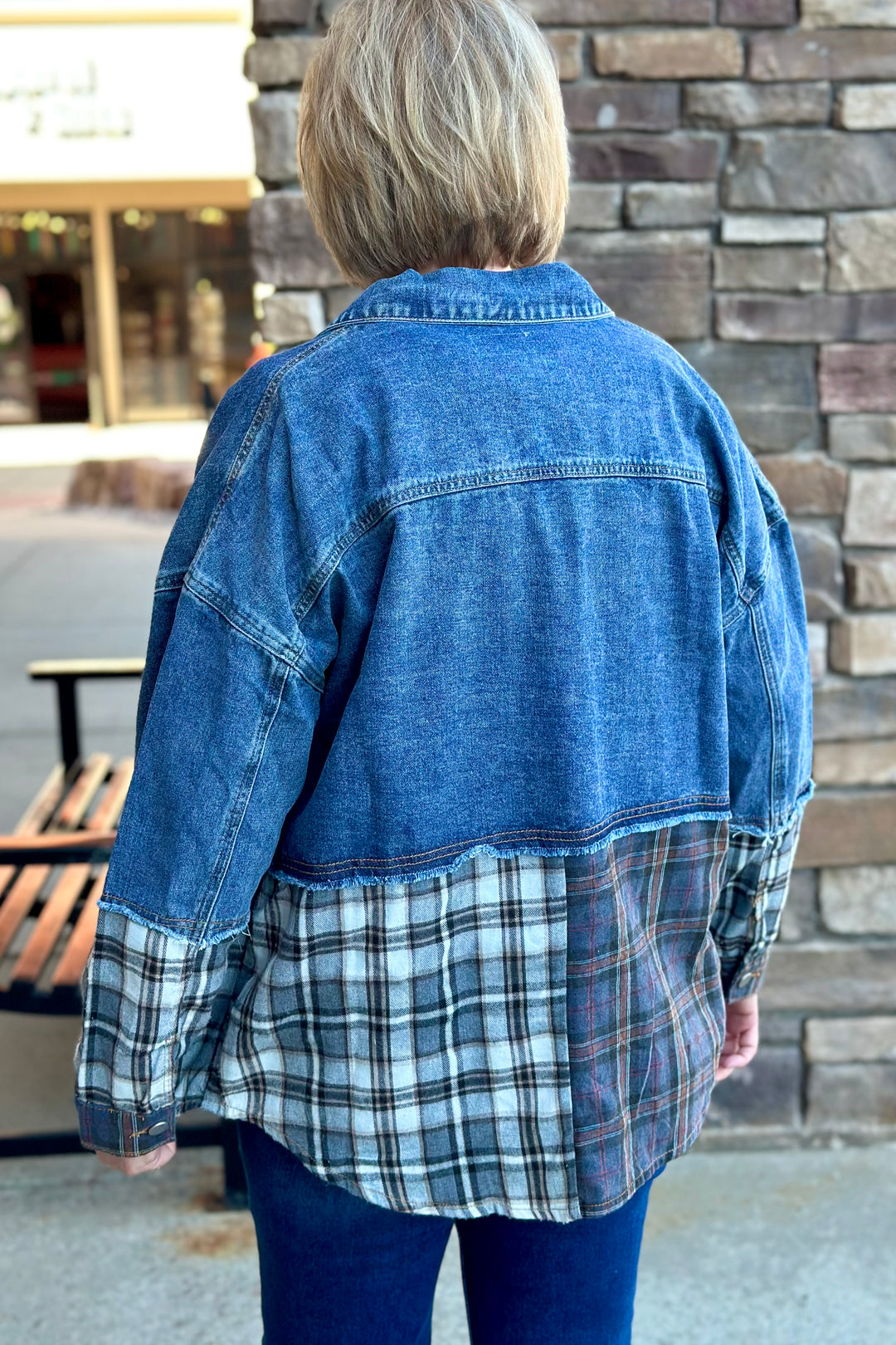 Dawn Plaid Denim Jacket - Rust