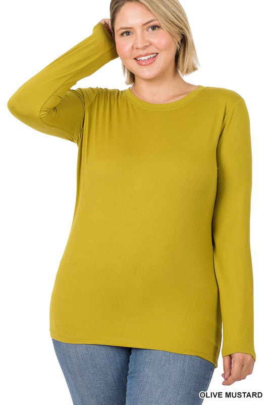 Brynn Long Sleeve Round Neck Top - Olive Mustard