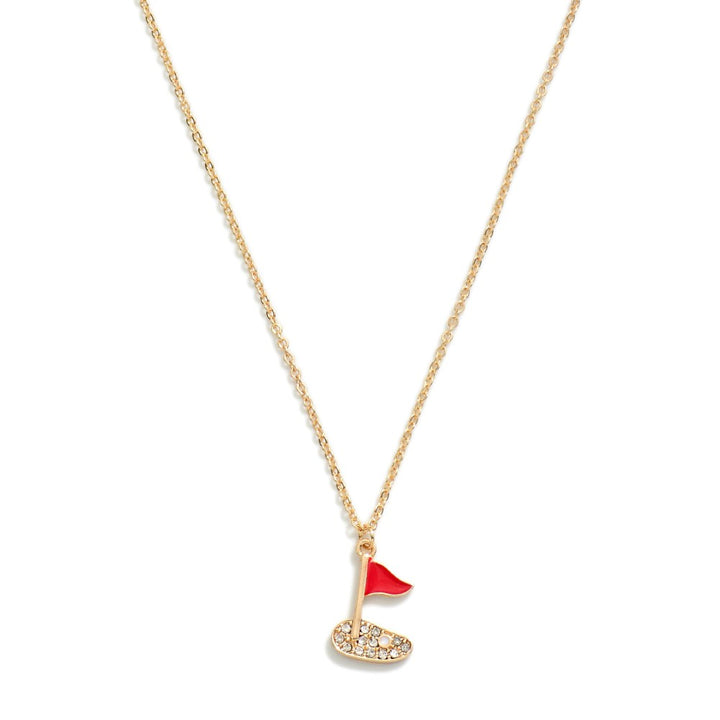 Golf Pendant Necklace With Rhinestone Accent