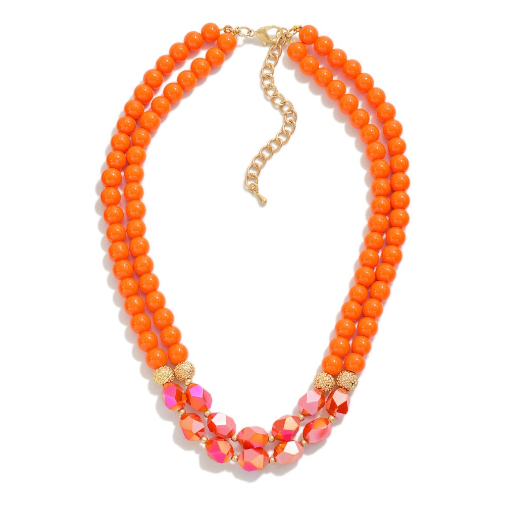 Beaded Layered Necklace - Orange