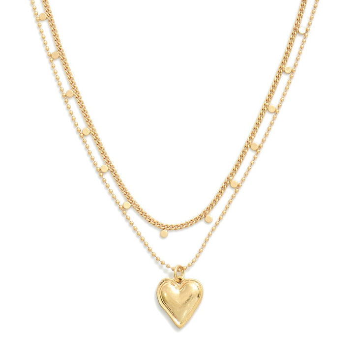 Layered Chain Link Necklace Featuring Heart Pendant