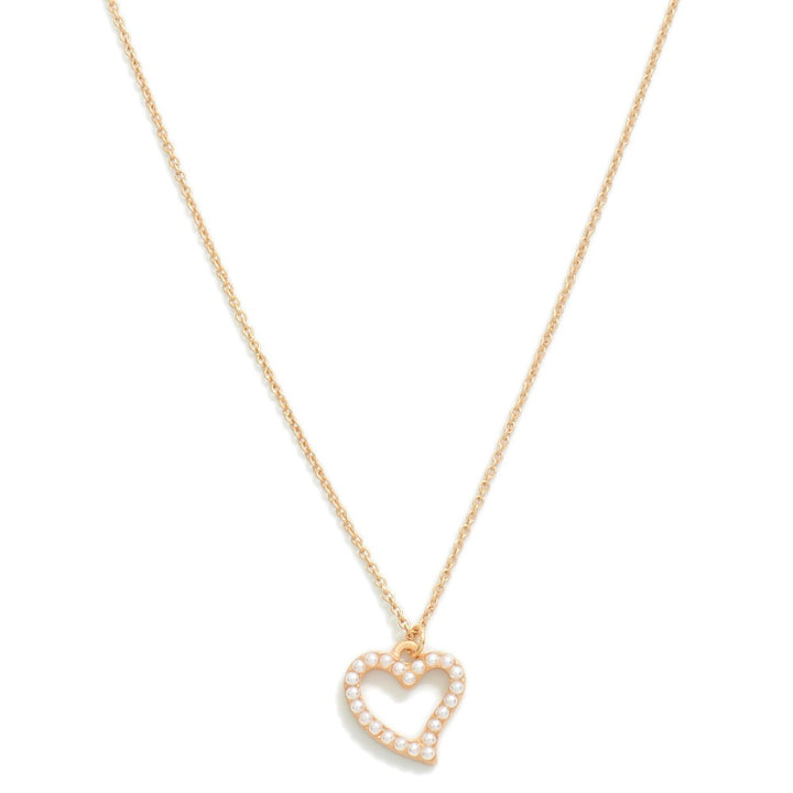 Dainty Chain Link Necklace Featuring Pearl Studded Heart Pendant