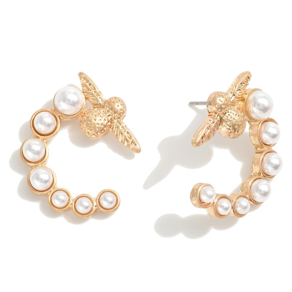 Bee Accent Pearl Earrings