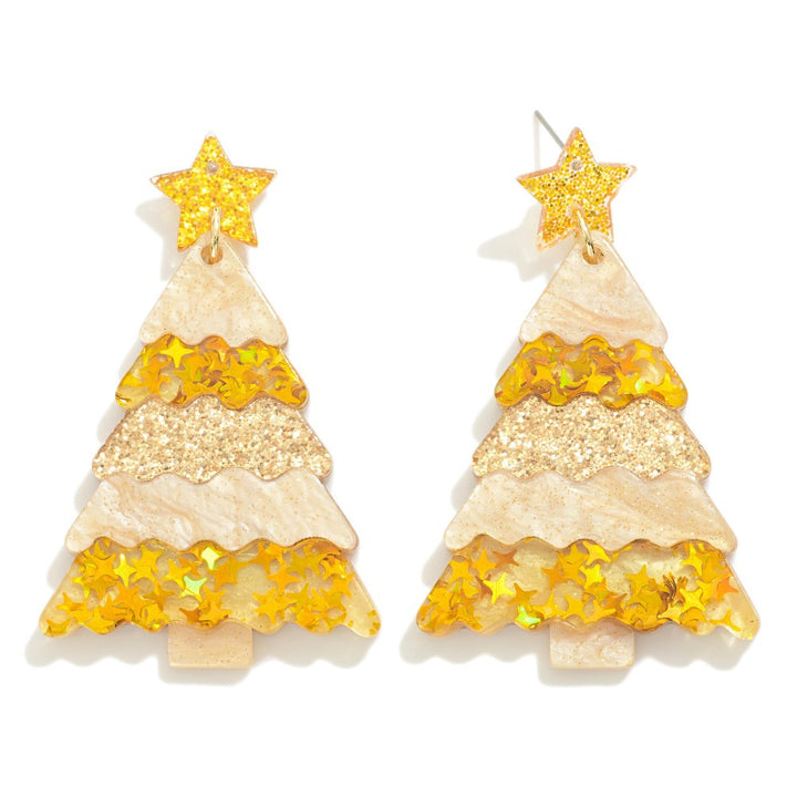 Gold Glitter Inlay Resin Christmas Tree Drop Earrings