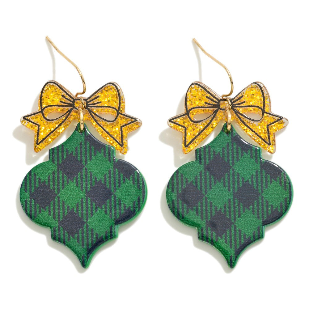 Christmas Green/Blue Plaid Resin Drop Earrings