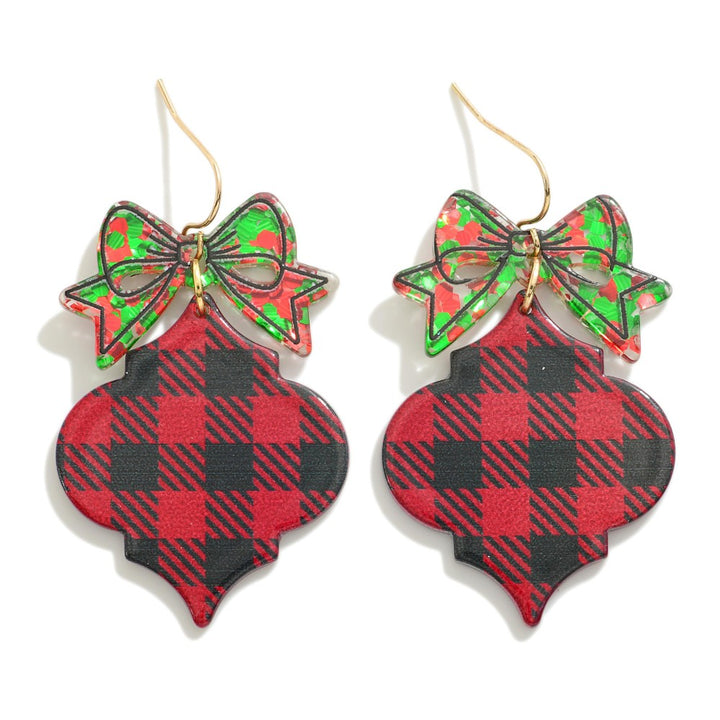 Christmas Red Plaid Resin Drop Earrings