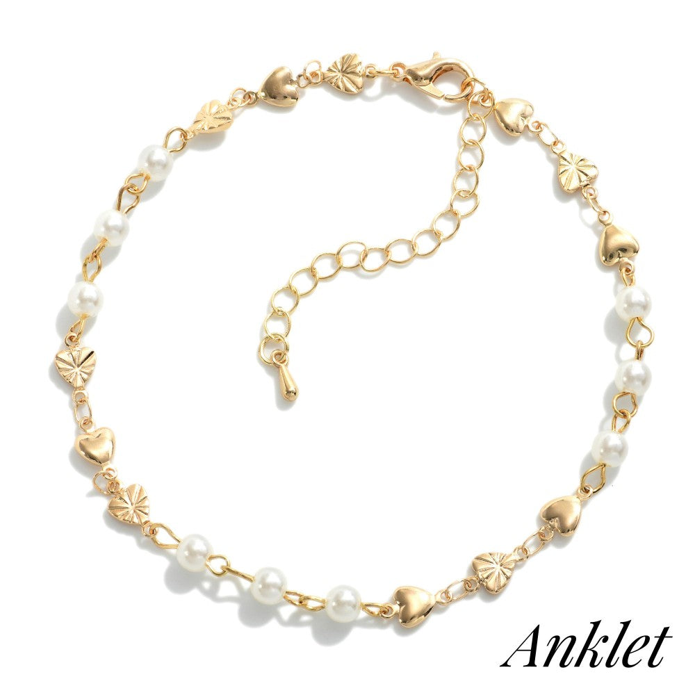 Linked Heart & Pearl Anklet