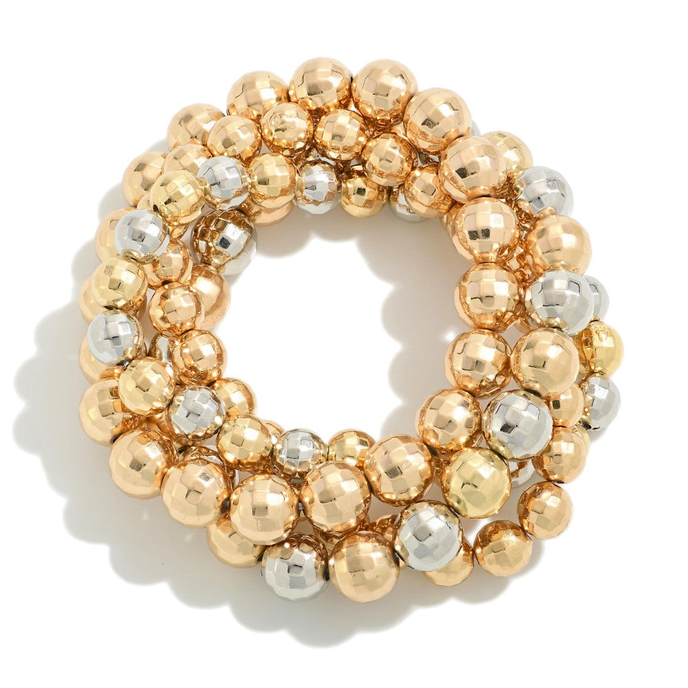 Set of Four Tapered Disco Beaded Stretch Bracelets