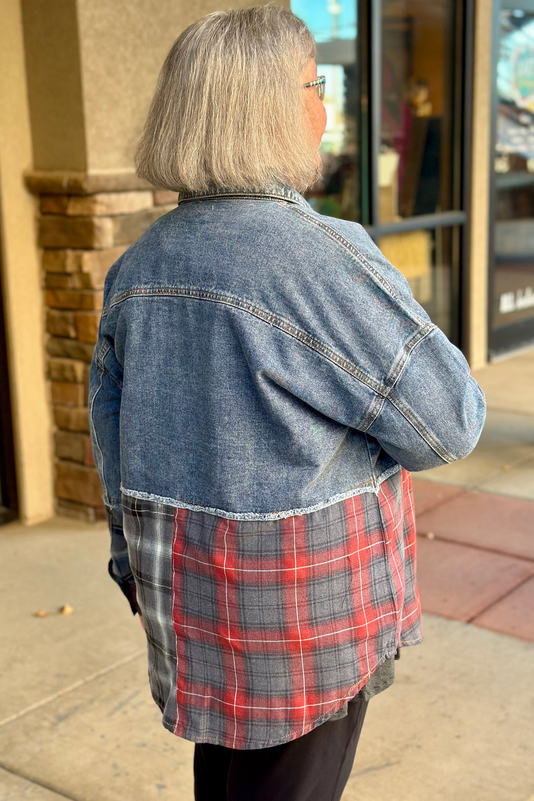 Dawn Plaid Denim Jacket - Red