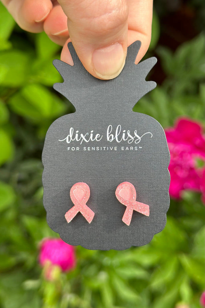 Dixie Bliss Earrings: Pink Ribbon Studs