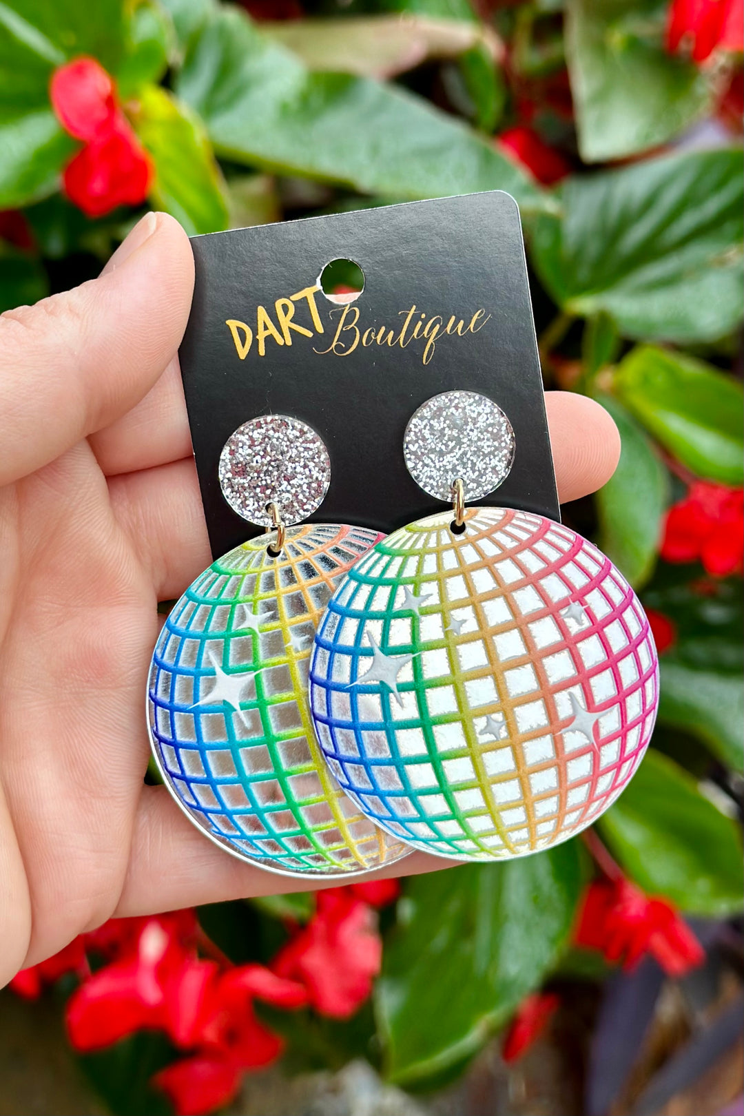 Rainbow Disco Ball Earrings