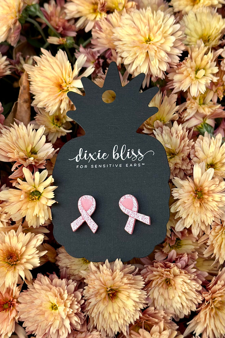 Dixie Bliss Earrings: Pink Ribbon Studs