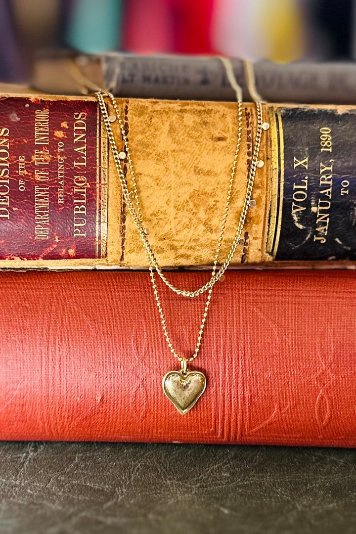 Layered Chain Link Necklace Featuring Heart Pendant