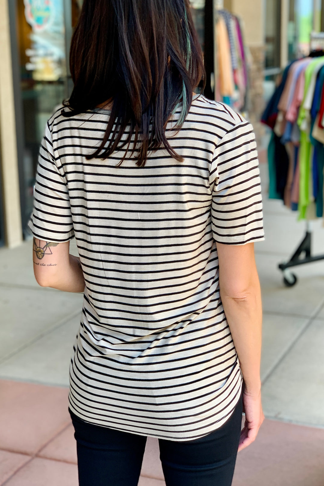 Cameron Striped Top with Camo Pocket