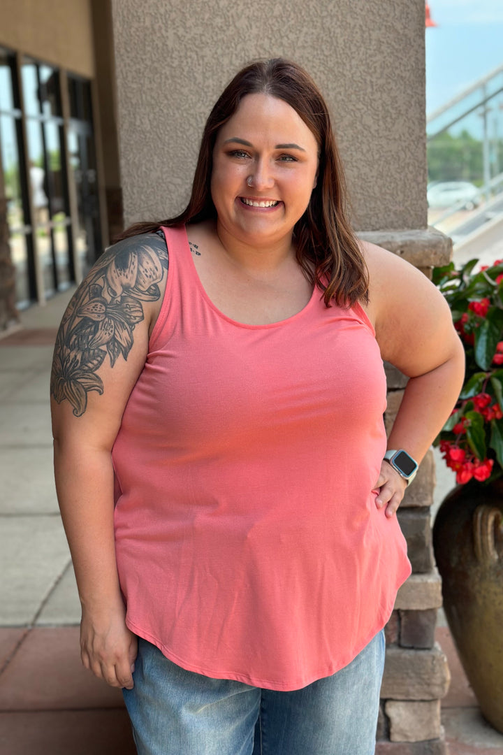 Della Rounded Hem Tank Top - Deep Coral