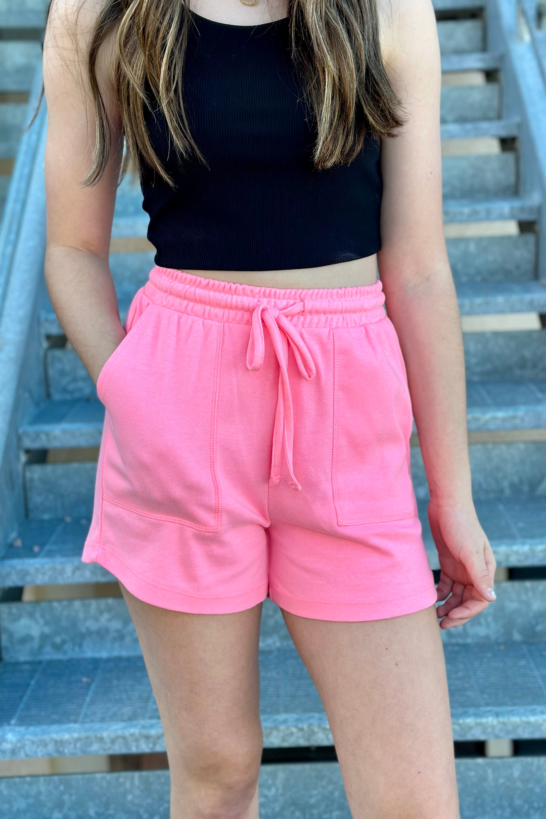 Beth Cotton Drawstring Shorts - Pink