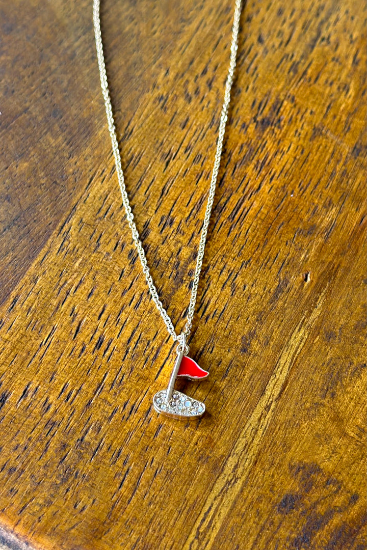 Golf Pendant Necklace With Rhinestone Accent