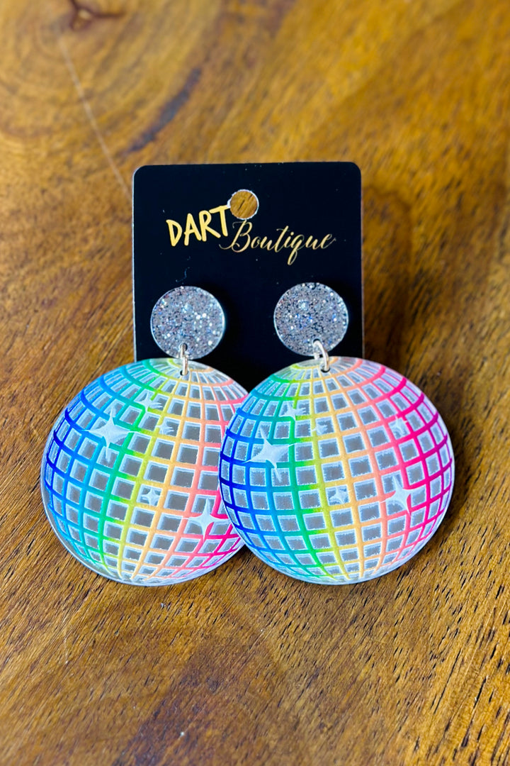 Rainbow Disco Ball Earrings