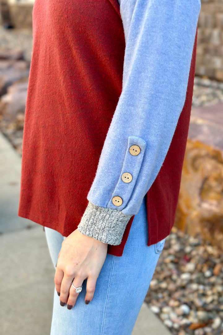 Bella Color Block Pullover - Rust