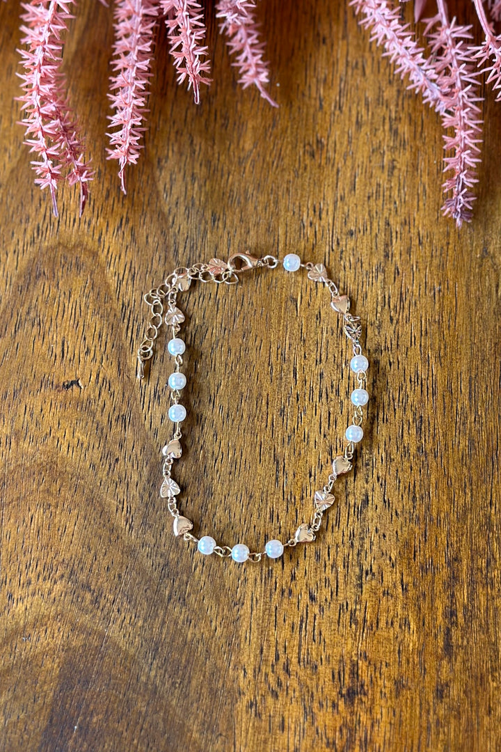 Linked Heart & Pearl Anklet