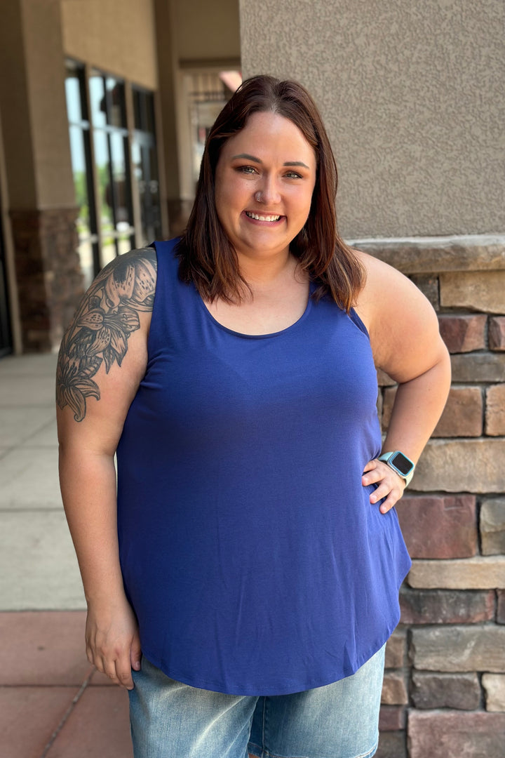 Della Rounded Hem Tank Top - Lt Navy