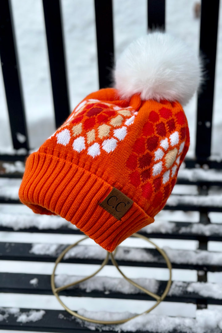 C.C Crochet Pattern Pom Beanie - Orange