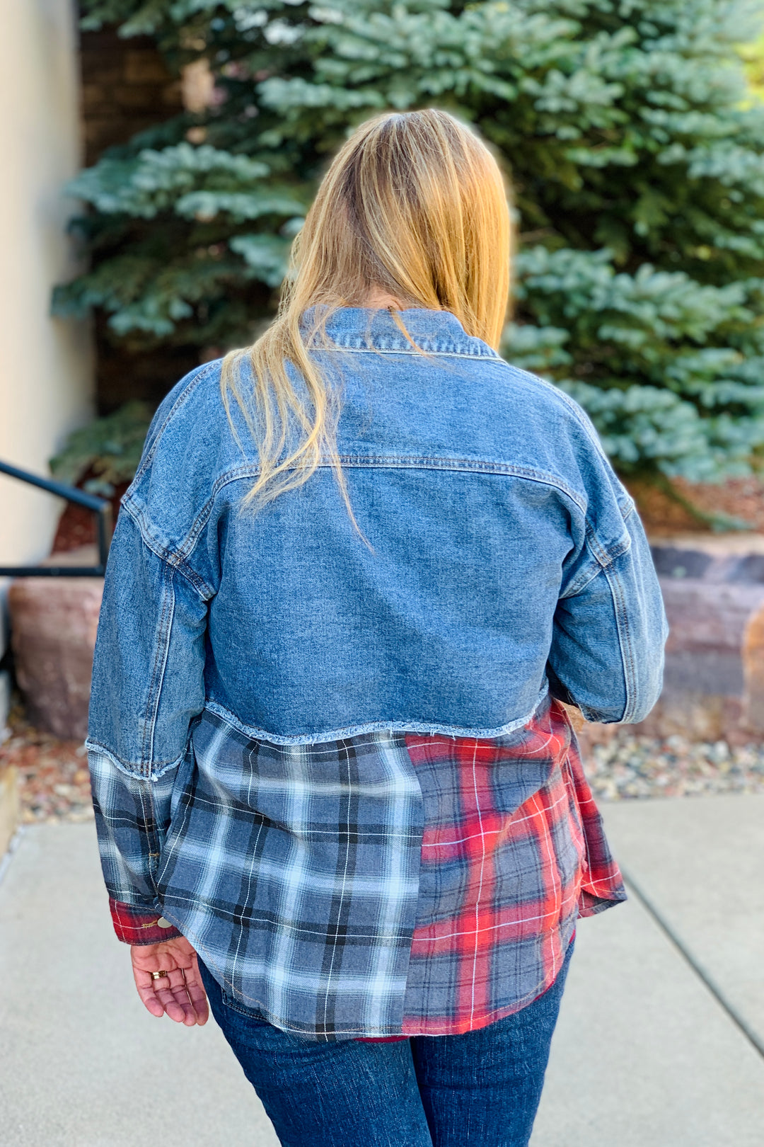 Dawn Plaid Denim Jacket - Red