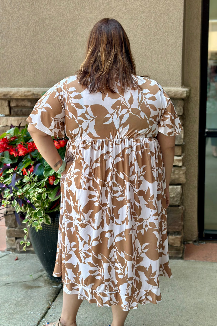 Zoe Leaf Print Faux Wrap Dress