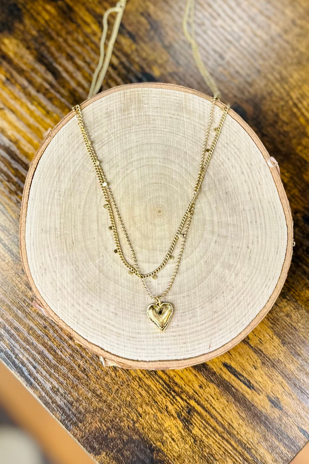 Layered Chain Link Necklace Featuring Heart Pendant