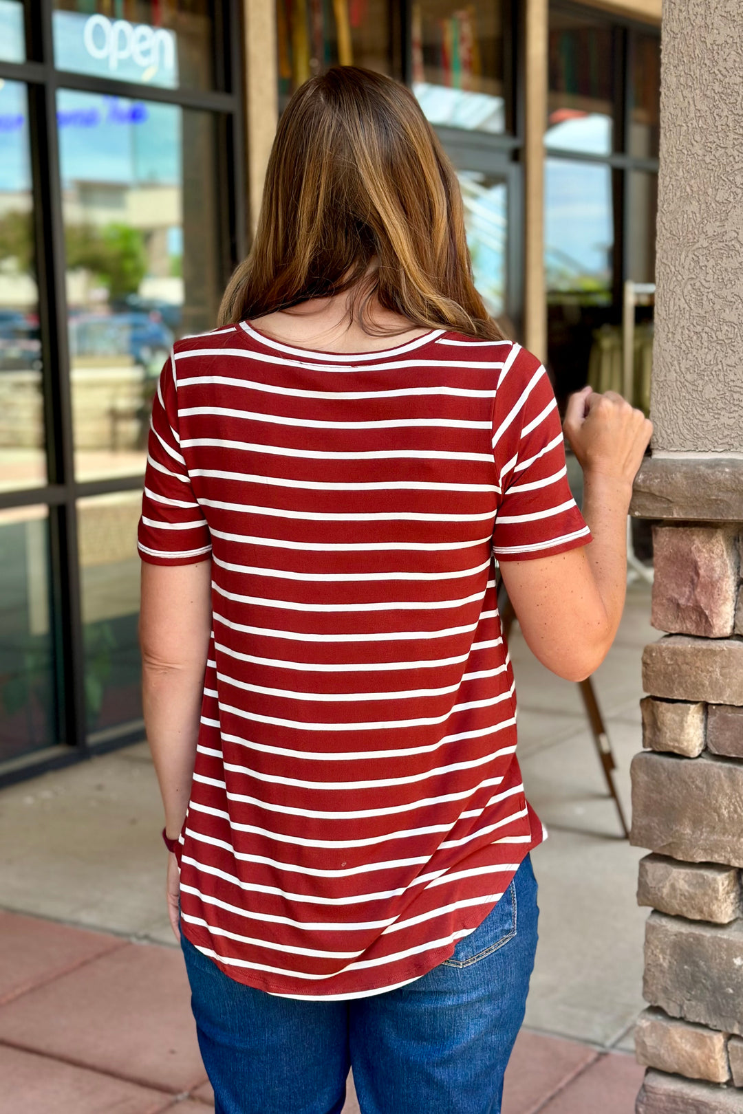 Amanda Striped Short Sleeve Top - Dark Rust