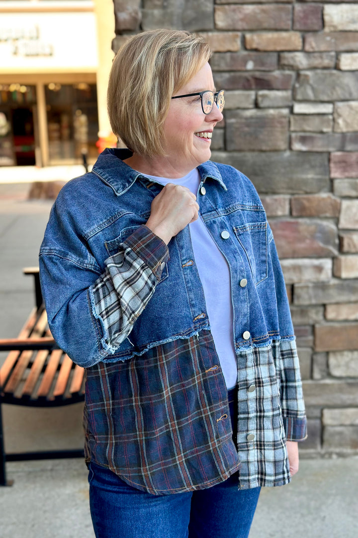 Dawn Plaid Denim Jacket - Rust