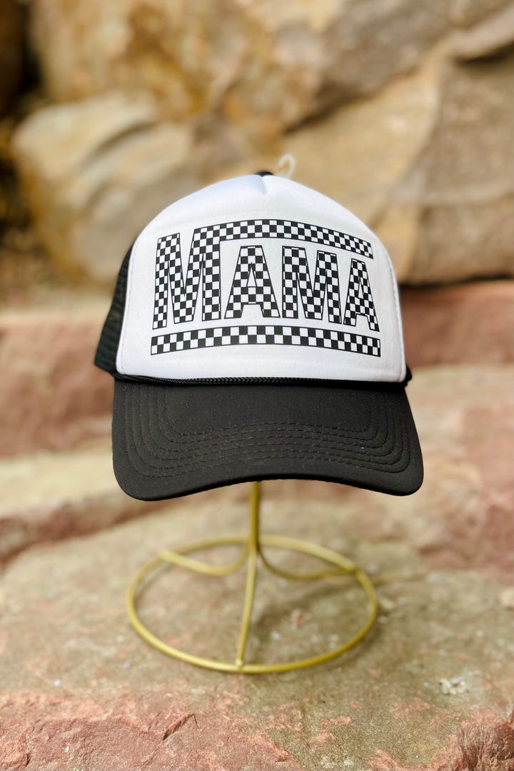 Mama Checkered Ponytail Trucker Hat