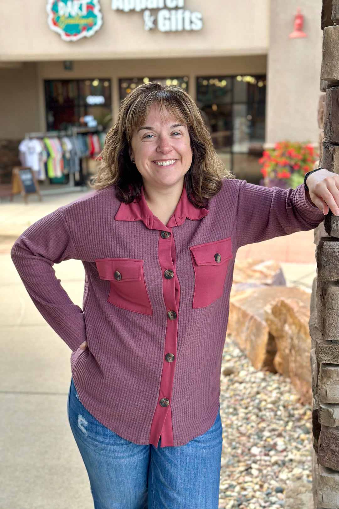 Layla Button Down Pocket Shirt - Wine