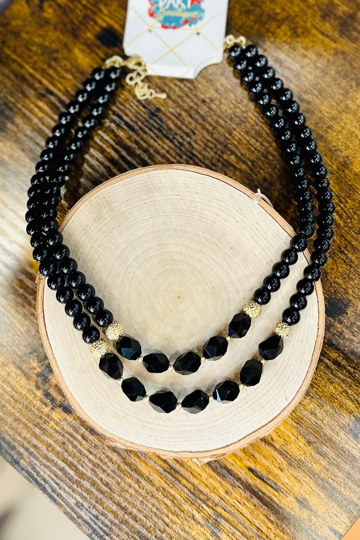 Beaded Layered Necklace - Black