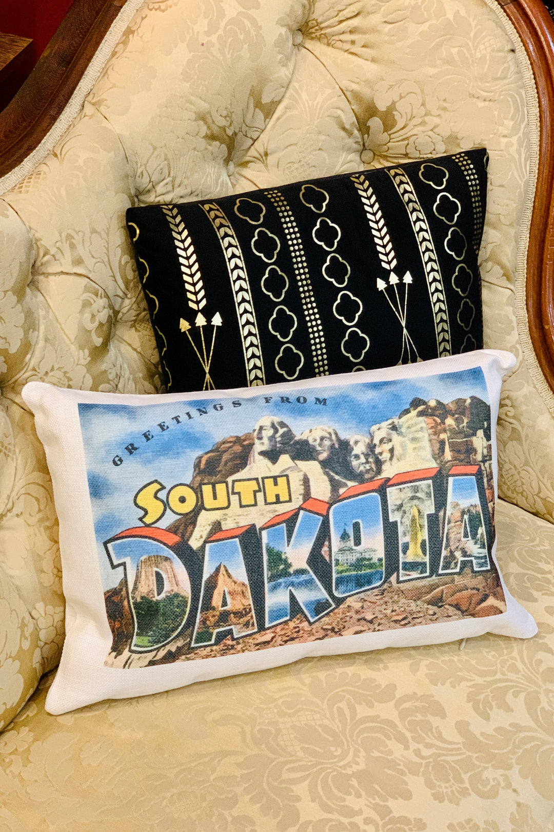 South Dakota Vintage Postcard Lumbar Pillow