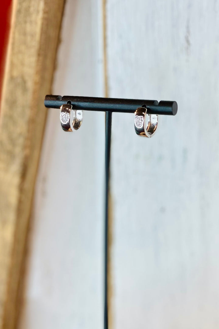 Silver Small Hoop with Cubic Zirconia Heart