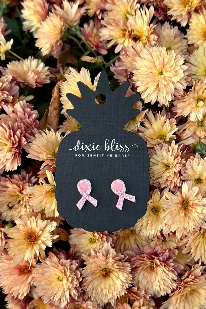 Dixie Bliss Earrings: Pink Ribbon Studs