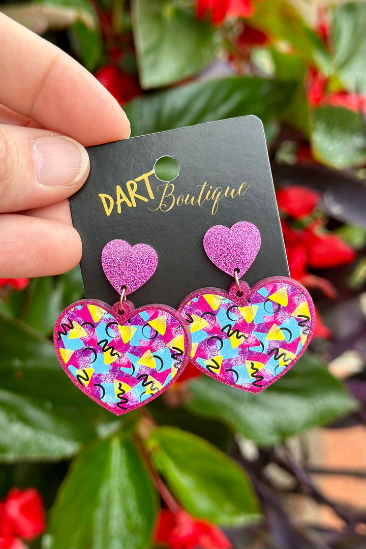 Neon Confetti Pink Heart Acrylic Earrings