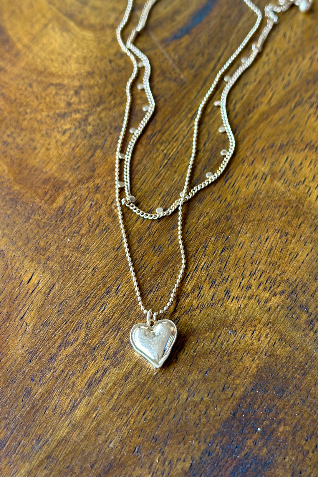 Layered Chain Link Necklace Featuring Heart Pendant