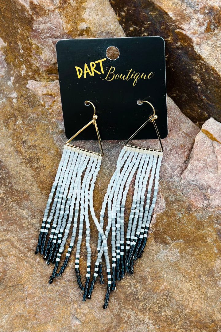 Seed Bead Tassel Earrings - Black