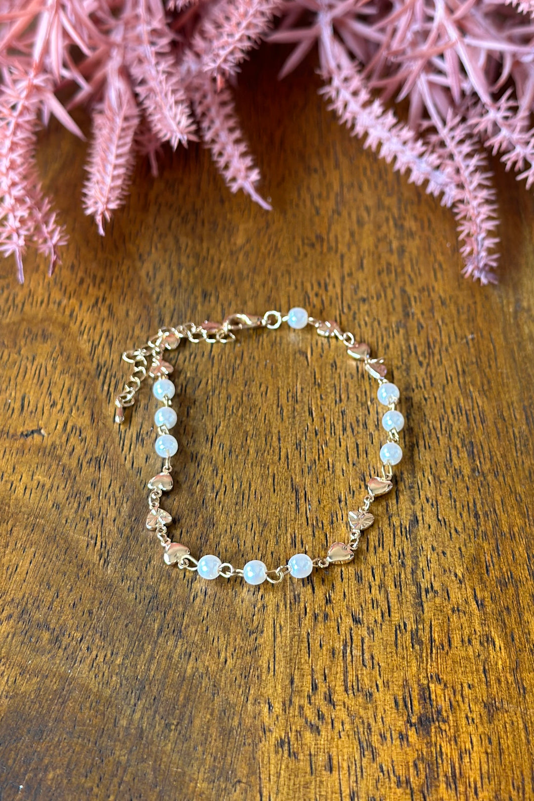 Linked Heart & Pearl Anklet