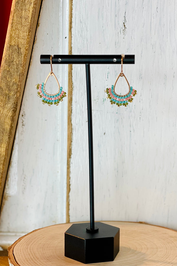 Tri-Color Beaded Drop Earrings